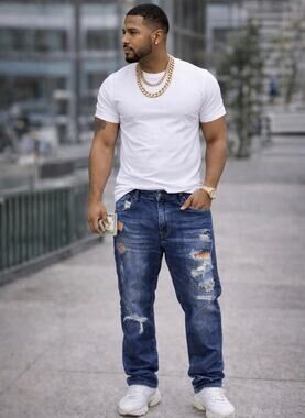 Born Fly Jeans Skinny Patch 46 X 33 Men's Denim Jeans Medium Wash Zip Fly